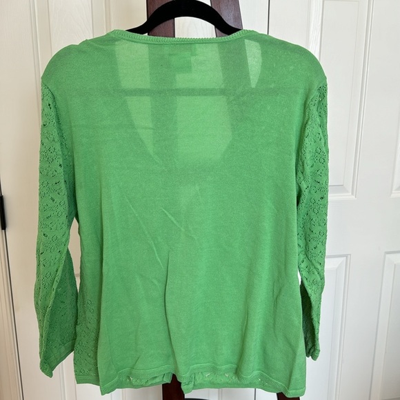 VTG Talbots Woman’s 100% Cotton Pointelle Knit Long Sleeve Green Cardigan Sz XL - Picture 5 of 5